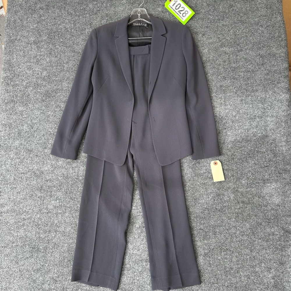 Tahari 2-Piece Blazer & Pants Set Womens 4 Gray Office Career Luxury Designer